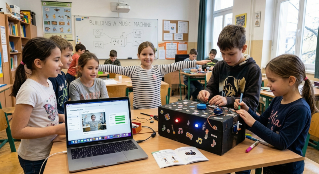 Studenti in classe durante un'attività STEM con tecnologia e coding